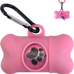 Dog Poop Bags Dispenser with Carabiner Clip, Doggy Poop Bag Holders for Leashes Include 1 Roll (15 Bags) Leak-Proof Large Lavender Scented Doggie Pet Waste Bags, Dog Accessories Girl, Pink