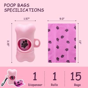 Dog Poop Pickup Bags Holder Dispenser with Standard-Sized Leak-Proof Scented Doggy Waste Bags and Carabiner with Safety Lock&Fastener Never Loose on Leash Lead Again (1 Holder 15 Bags, Black)